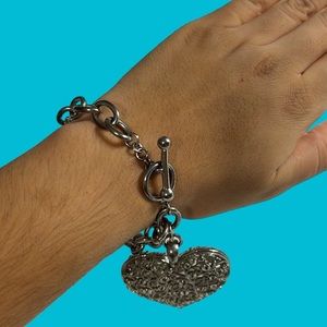 Large Silver Heart Chain‎ Bracelet
